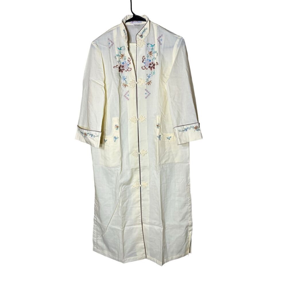 WAH Silk Trading Co. Hand Embroidered Yellow Long Kimono Duster‎ Robe Coat Large